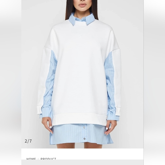 JUMPER DRESS WITH PINSTRIPE SHIRT - WHITE - Picture 2 of 6